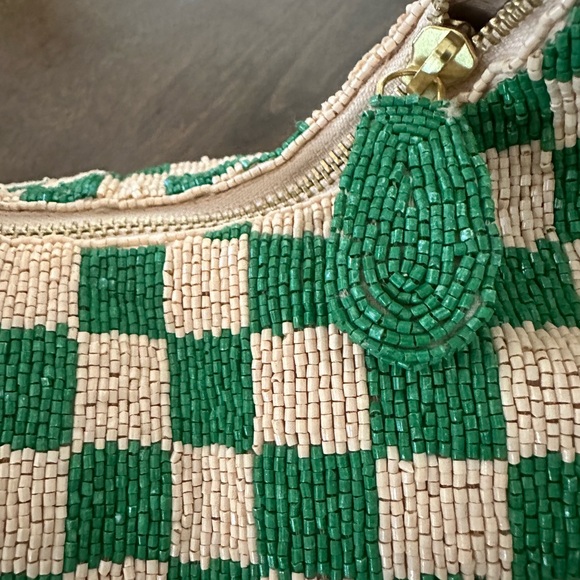 Maeve Beaded Green and Cream Checkered Bag - perfect condition! - Picture 2 of 13